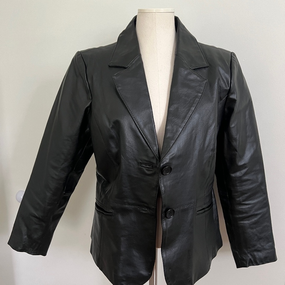 Black leather women jacket (Sz14P)